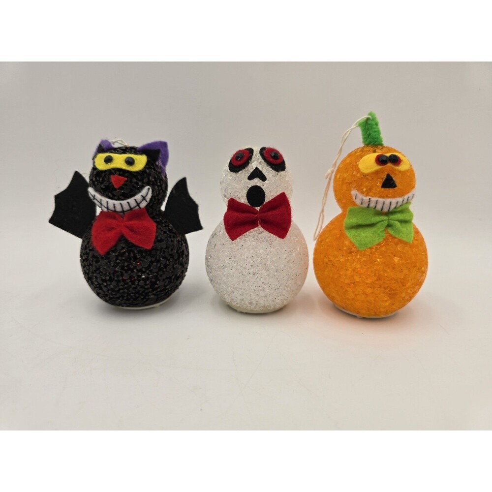 Light Up Melted Plastic Popcorn Cat Ghost & Pumpkin Color‎ Changing Ornaments